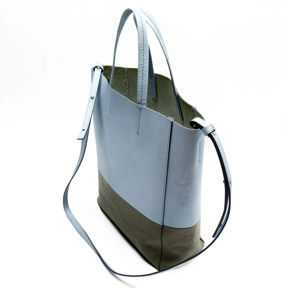 Celine Bag Cabas Shoulder Vertical 2way Gray Leather Blue Gray Blue